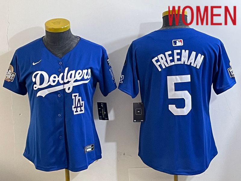 Women Los Angeles Dodgers 5 Freeman Blue Game 2024 Nike MLB Jersey style 11219